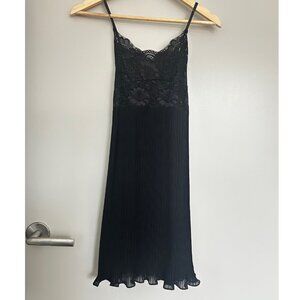 Vintage 00s Black Lace Pleated Sheer Slip Dress Size XS